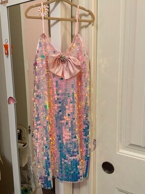 Allison +  Kelly Girls' Pink Sequin Slip Dress with Decorative Bow